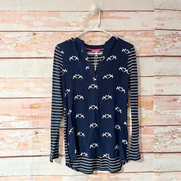 NEW Joules Beatrice Navy Mixed Pattern Top - Picture 3 of 8